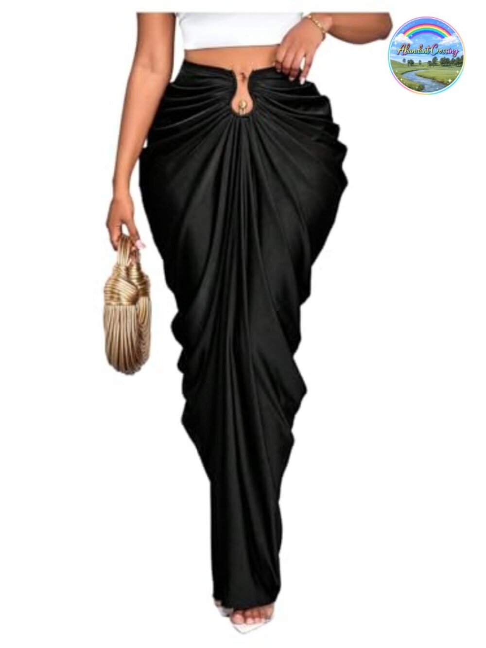 High Waisted Bodycon Fishtail Maxi Skirt Ruched